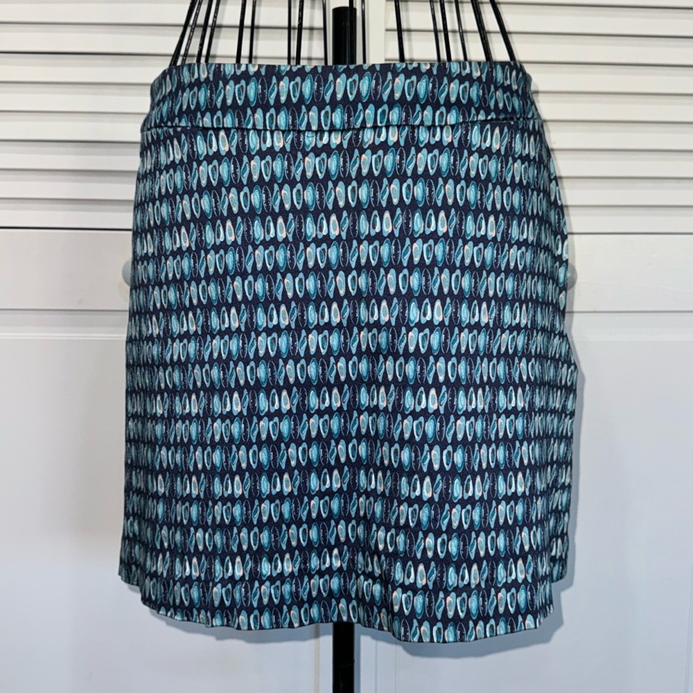 French Connection Blue and Brown Abstract Pattern Mini Skirt Size 9/10💙LIKE NEW